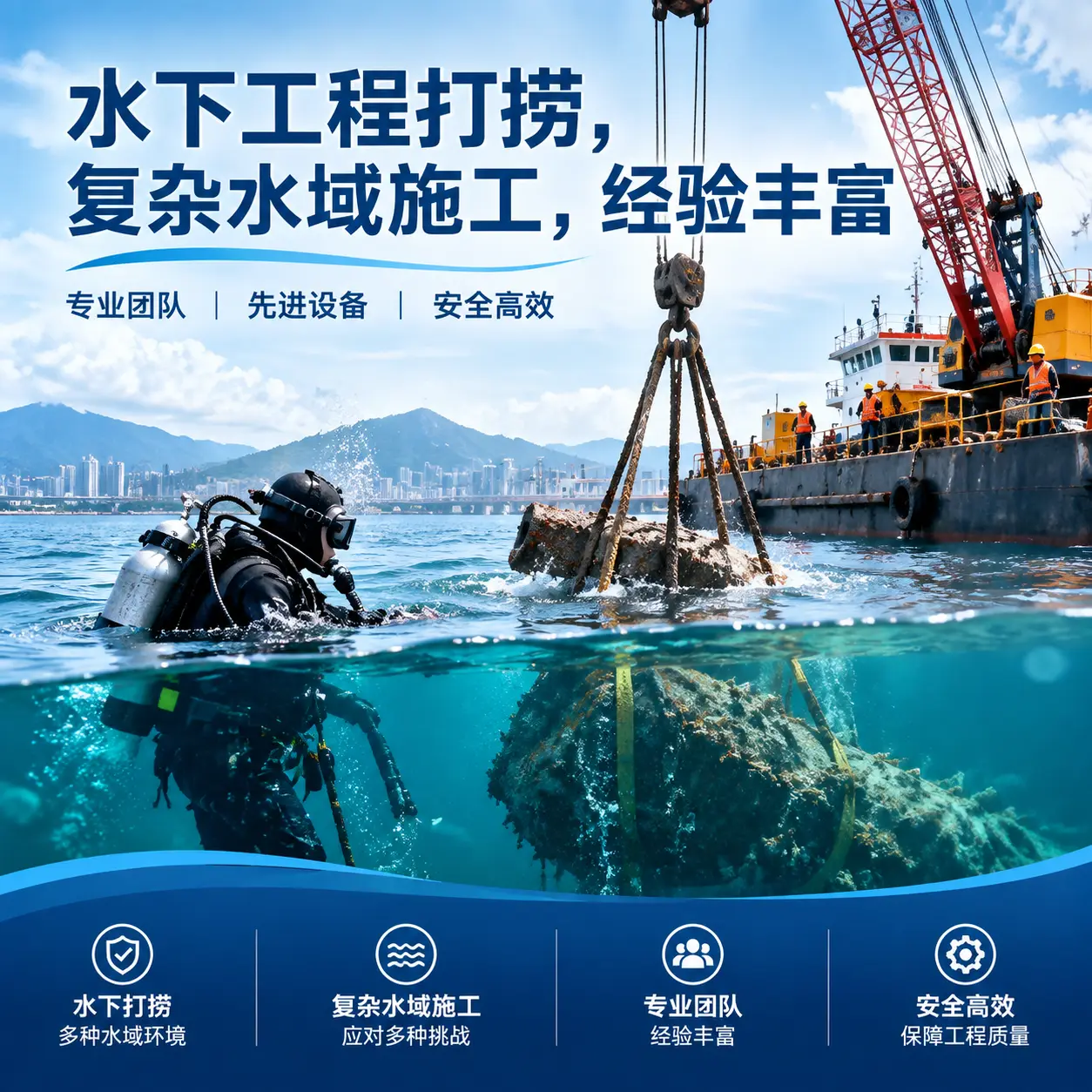 水下工程打捞，复杂水域施工，经验丰富斗门